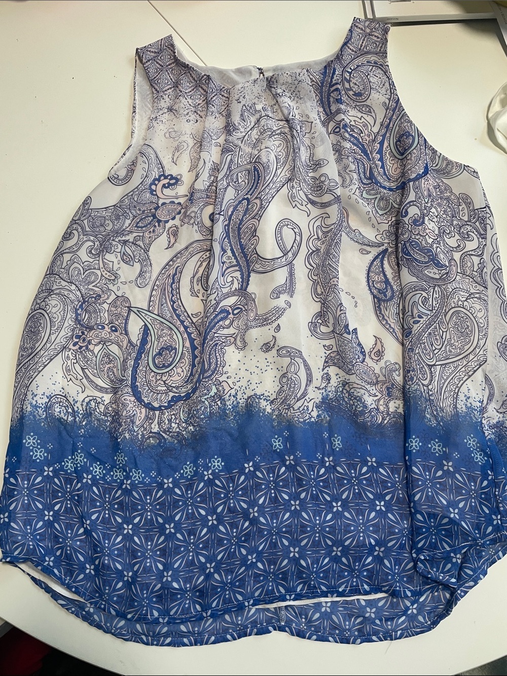 Daniel Rainn White and Blue Paisley Border Print Camisole